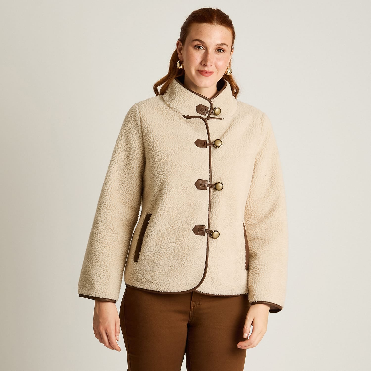 Chaqueta Beige Manga Larga Elasticidad Nula Con Forro Calce Normal Tela Bonded